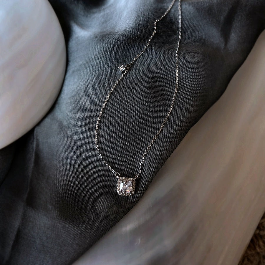 Sterling Silver Necklace with Square Zircon Pendant