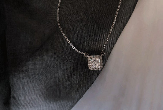 Sterling Silver Necklace with Square Zircon Pendant
