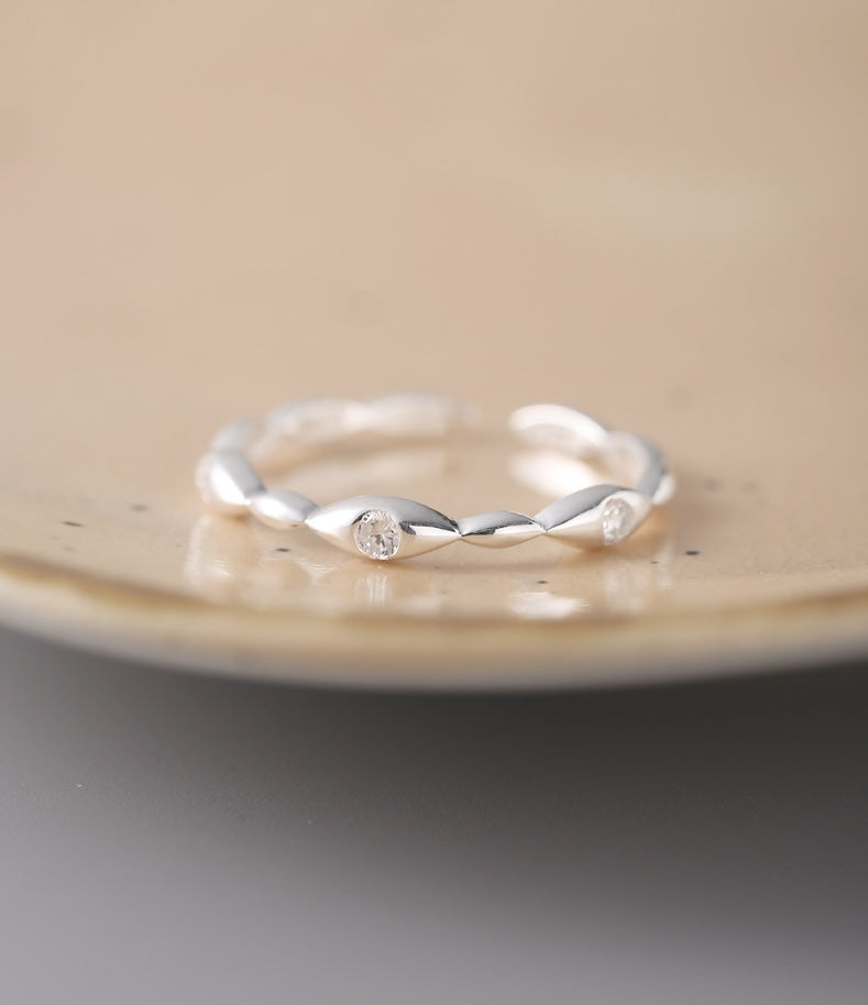 Sterling Silver Irregular Rice Beaded Open Band Ring