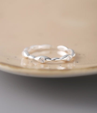 Sterling Silver Irregular Rice Beaded Open Band Ring