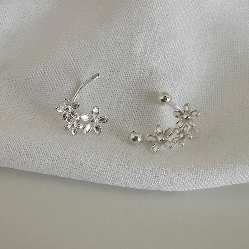 S999 Fine Silver Floral Ear Jacket Earrings