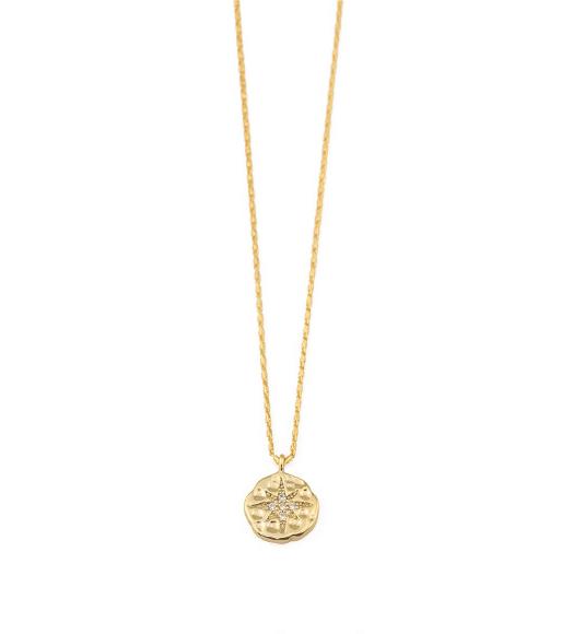 Gold Plated Brass Polar Star Button Pendant Necklace