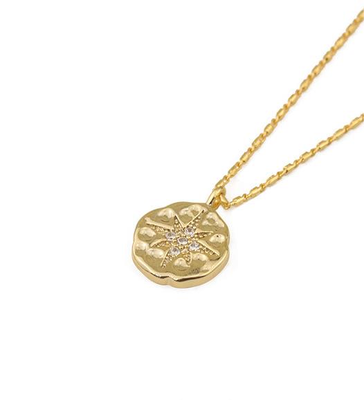 Gold Plated Brass Polar Star Button Pendant Necklace