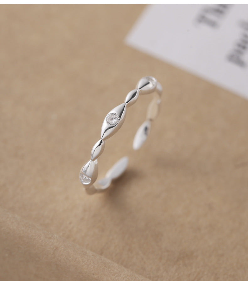 Sterling Silver Irregular Rice Beaded Open Band Ring