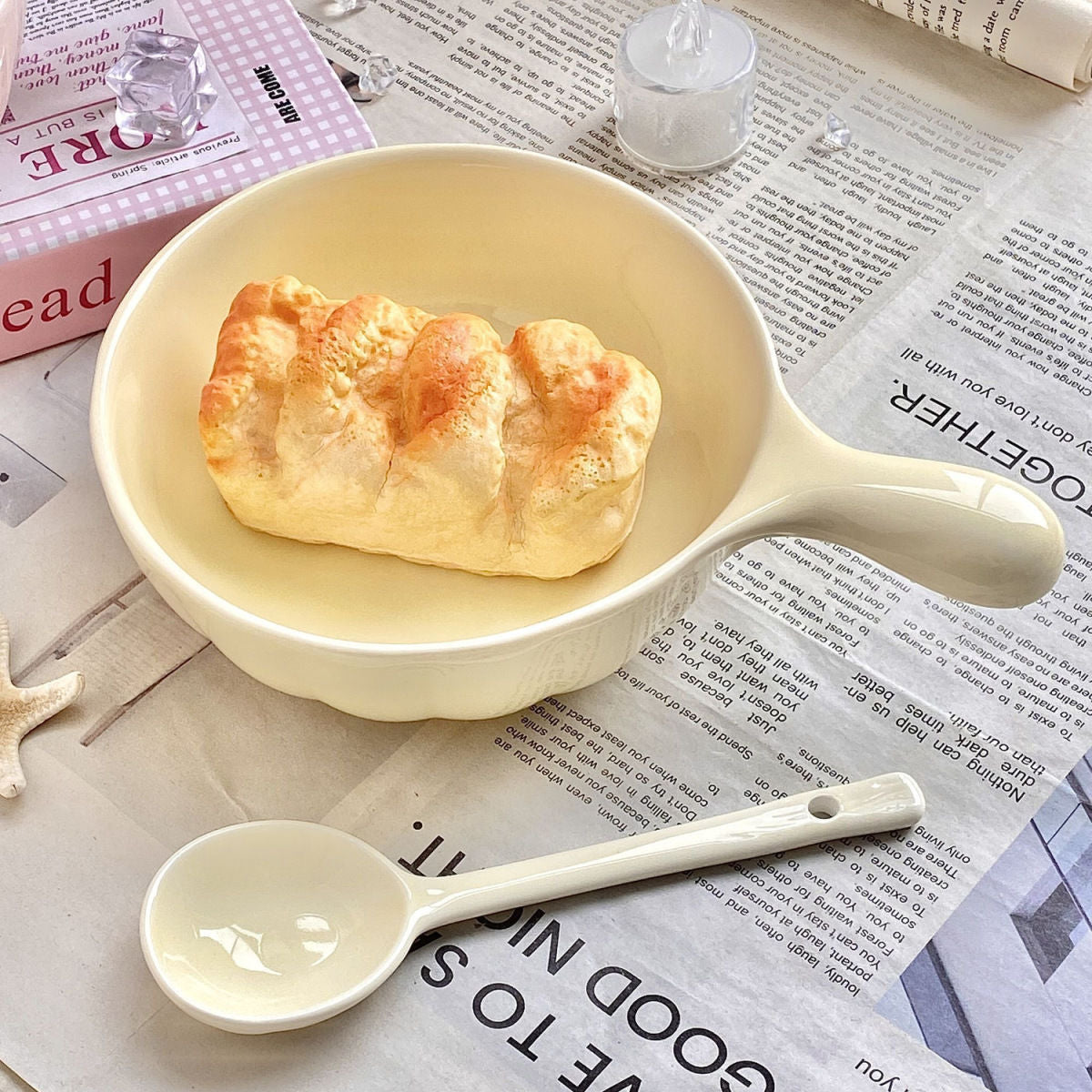 Creamy Color Ceramic Bowl with Handle
