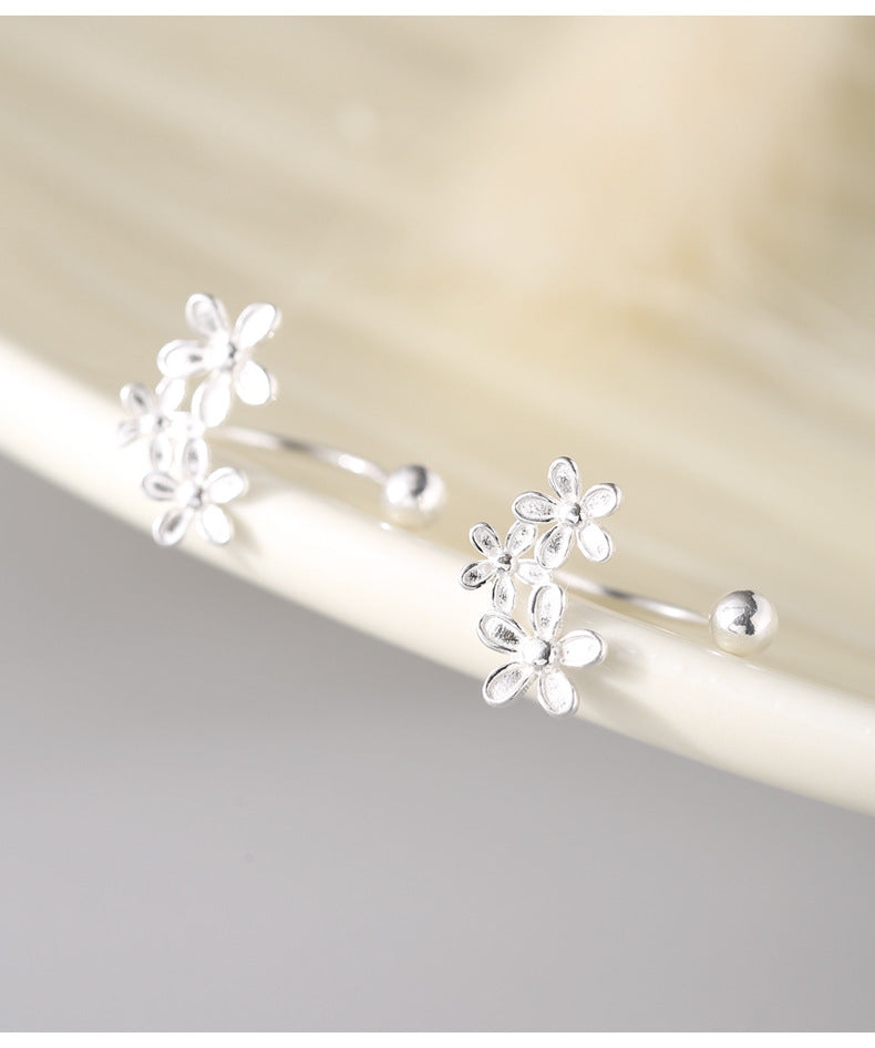 S999 Fine Silver Floral Ear Jacket Earrings
