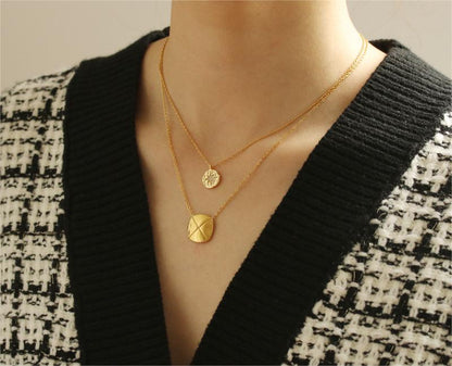 Gold Plated Brass Polar Star Button Pendant Necklace