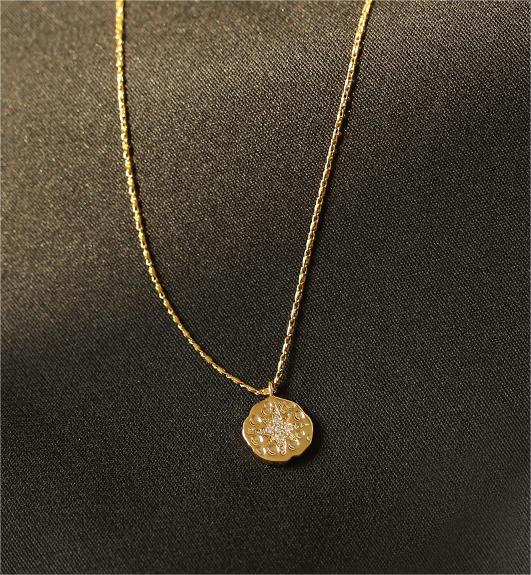 Gold Plated Brass Polar Star Button Pendant Necklace