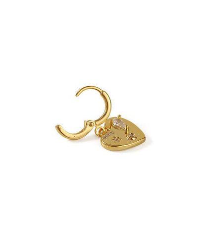 Gold Plated Brass Earrings with Hearty Shape and Zircon Inlay