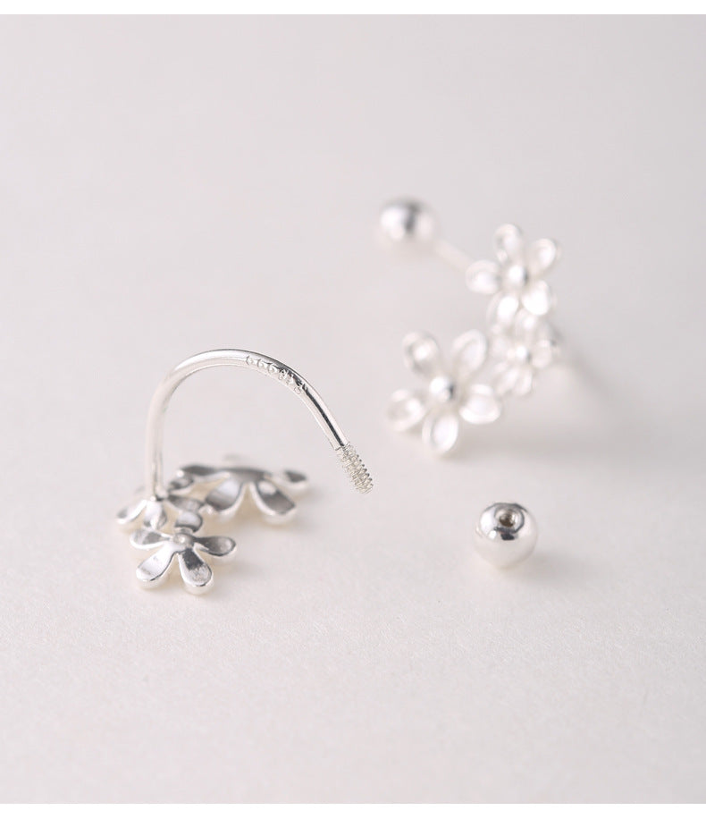 S999 Fine Silver Floral Ear Jacket Earrings