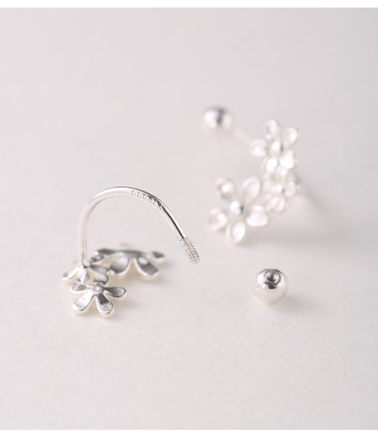S999 Fine Silver Floral Ear Jacket Earrings