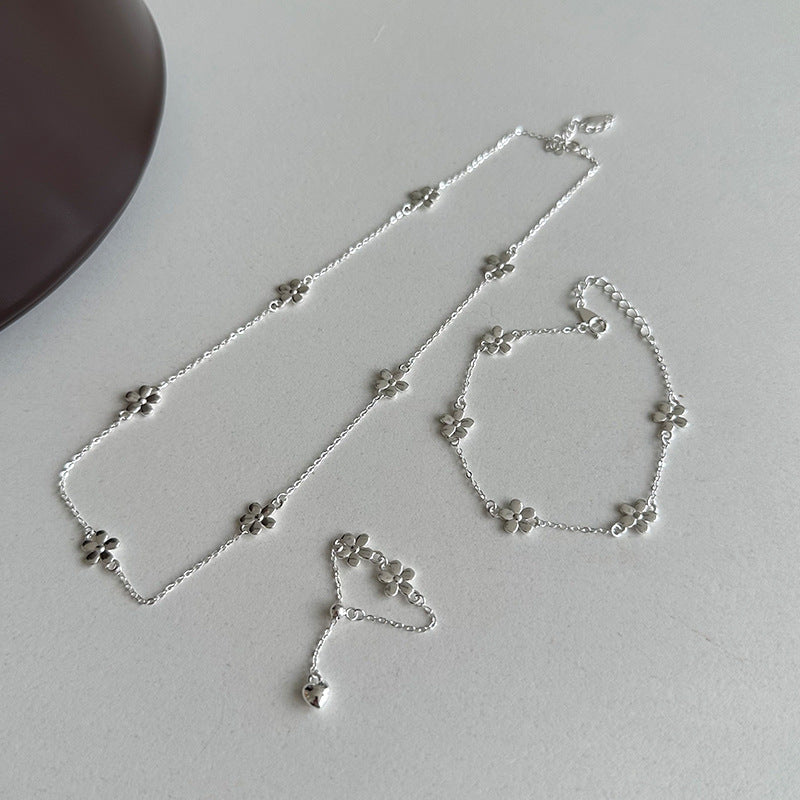 Sterling Silver Flower Chain Bracelet