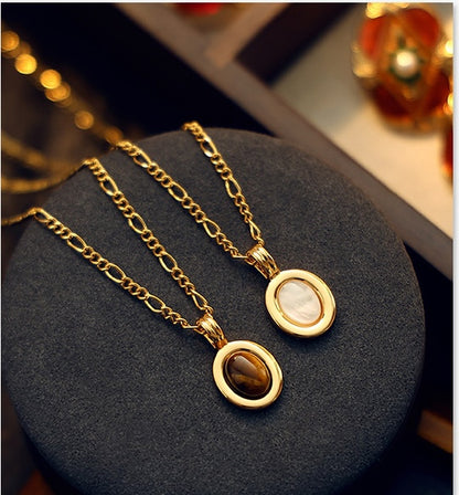 Gold-plated Brass Tiger's Eye Pendant Necklace