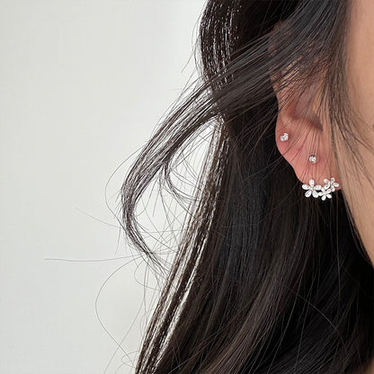 S999 Fine Silver Floral Ear Jacket Earrings