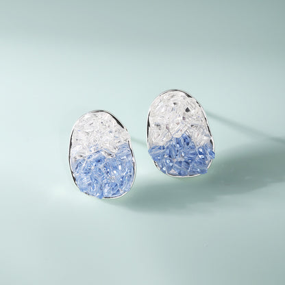 Sterling Silver Oval Gradient Light Blue Crystal Earrings