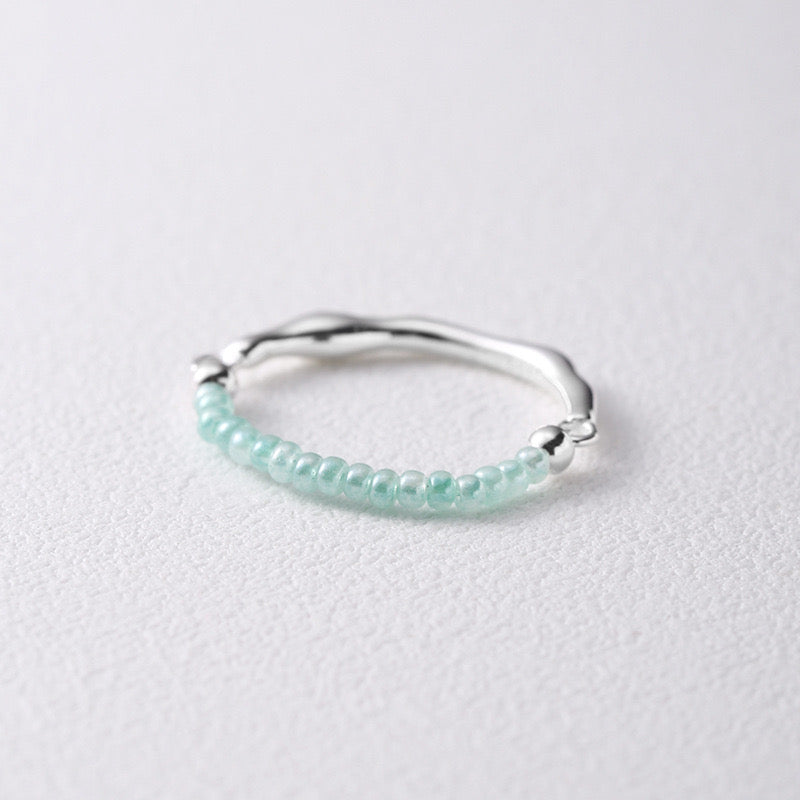 Sterling Silver Irregular Beaded Ring - Elastic Cord Style