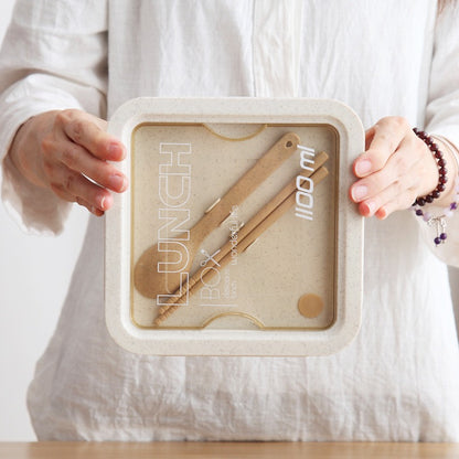 Wheat Straw Eco-friendly Bento Box with Detachable Divider and Utensils