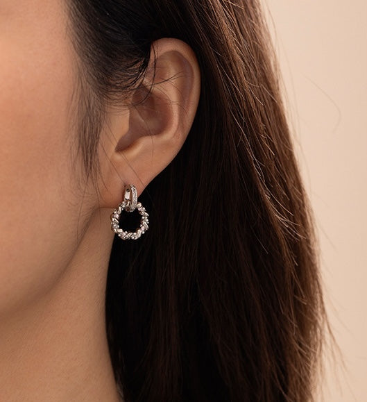 White Gold-Tone Plated Brass Zircon Drop Earrings