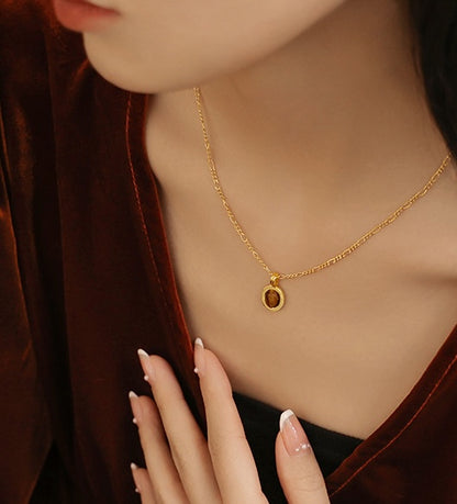 Gold-plated Brass Tiger's Eye Pendant Necklace