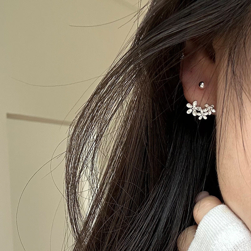 S999 Fine Silver Floral Ear Jacket Earrings