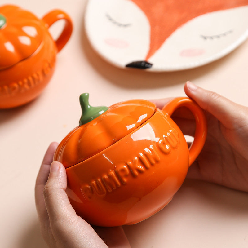 Ceramic Pumpkin Mug With Lid