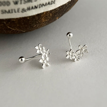 S999 Fine Silver Floral Ear Jacket Earrings