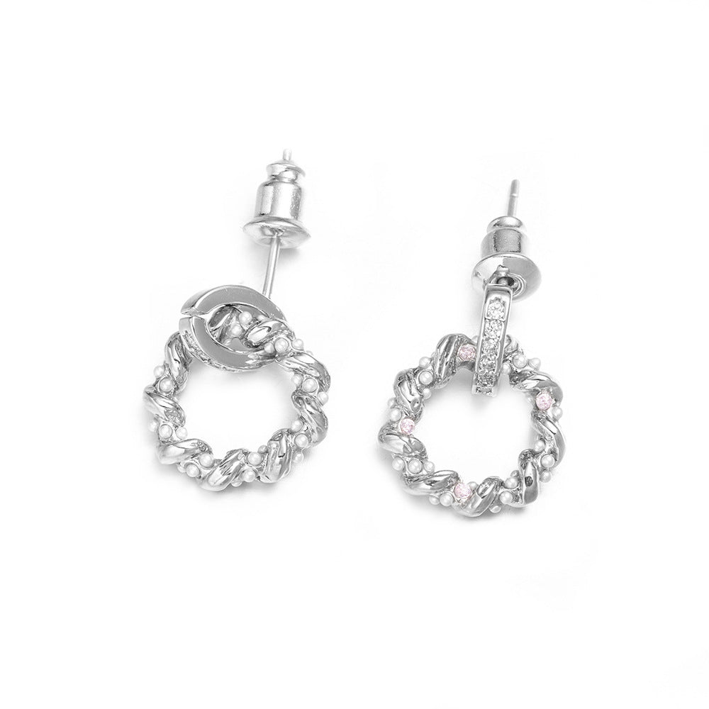 White Gold-Tone Plated Brass Zircon Drop Earrings