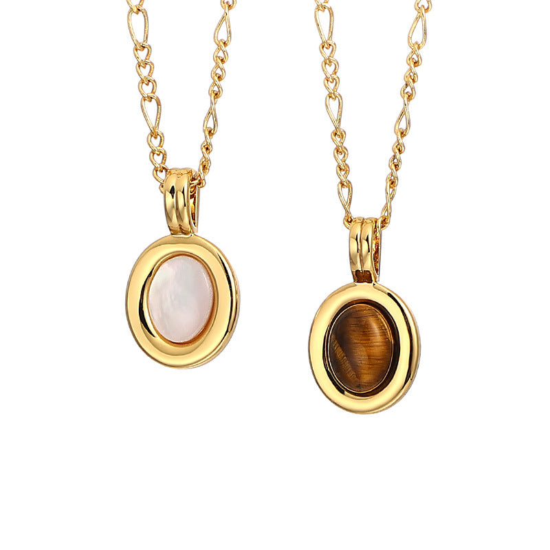 Gold-plated Brass Tiger's Eye Pendant Necklace