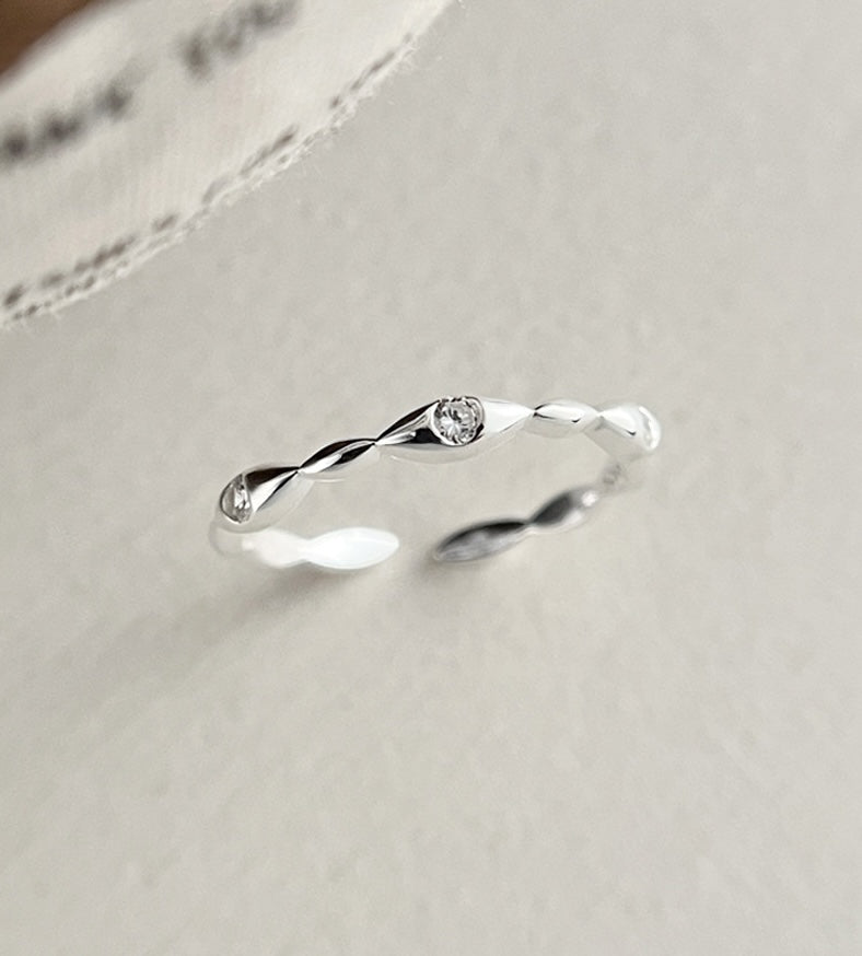 Sterling Silver Irregular Rice Beaded Open Band Ring