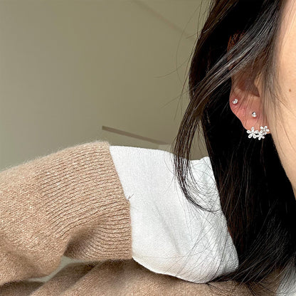 S999 Fine Silver Floral Ear Jacket Earrings