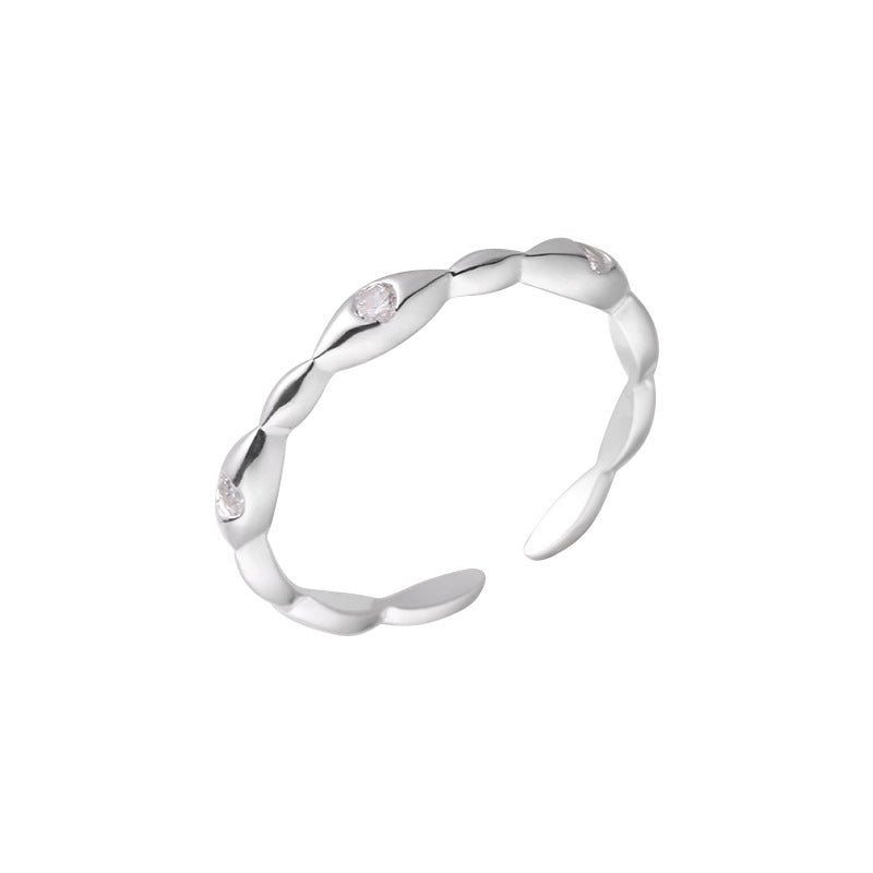 Sterling Silver Irregular Rice Beaded Open Band Ring