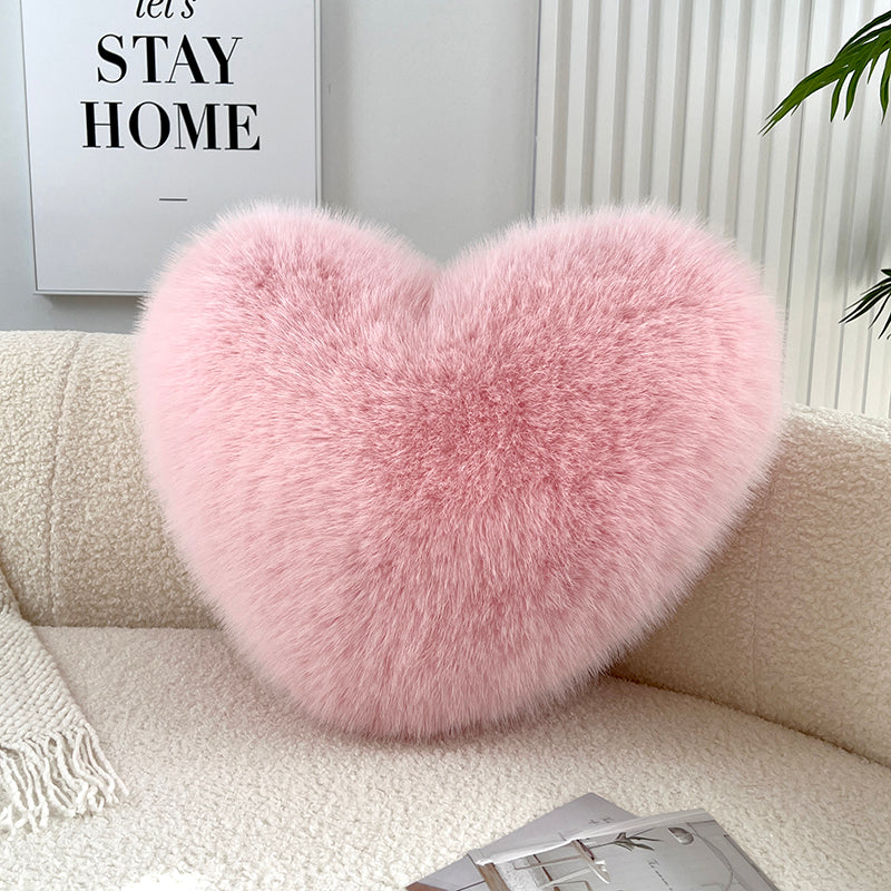 Heart-Shaped Faux Fur Throw Pillow