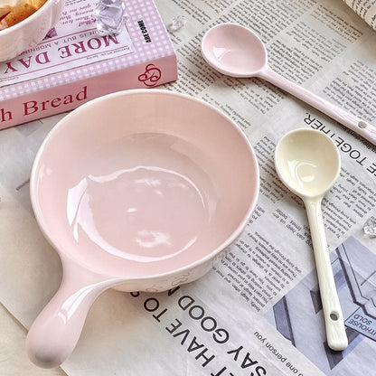 Creamy Color Ceramic Bowl with Handle