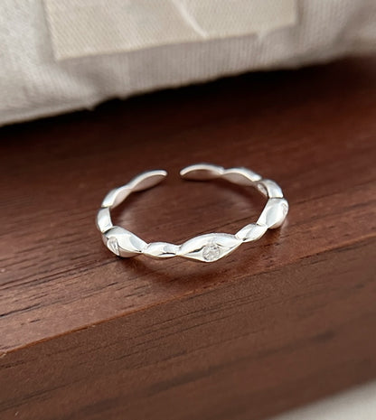Sterling Silver Irregular Rice Beaded Open Band Ring
