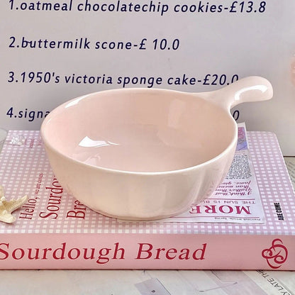 Creamy Color Ceramic Bowl with Handle