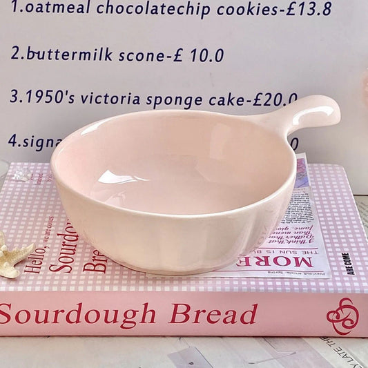 Creamy Color Ceramic Bowl with Handle
