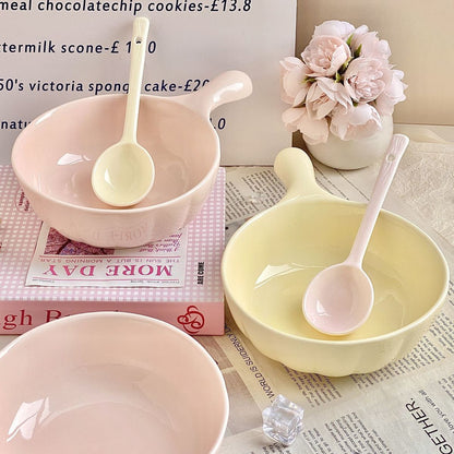 Creamy Color Ceramic Bowl with Handle