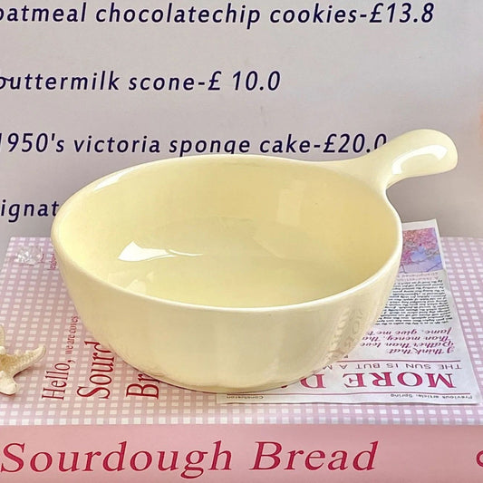 Creamy Color Ceramic Bowl with Handle