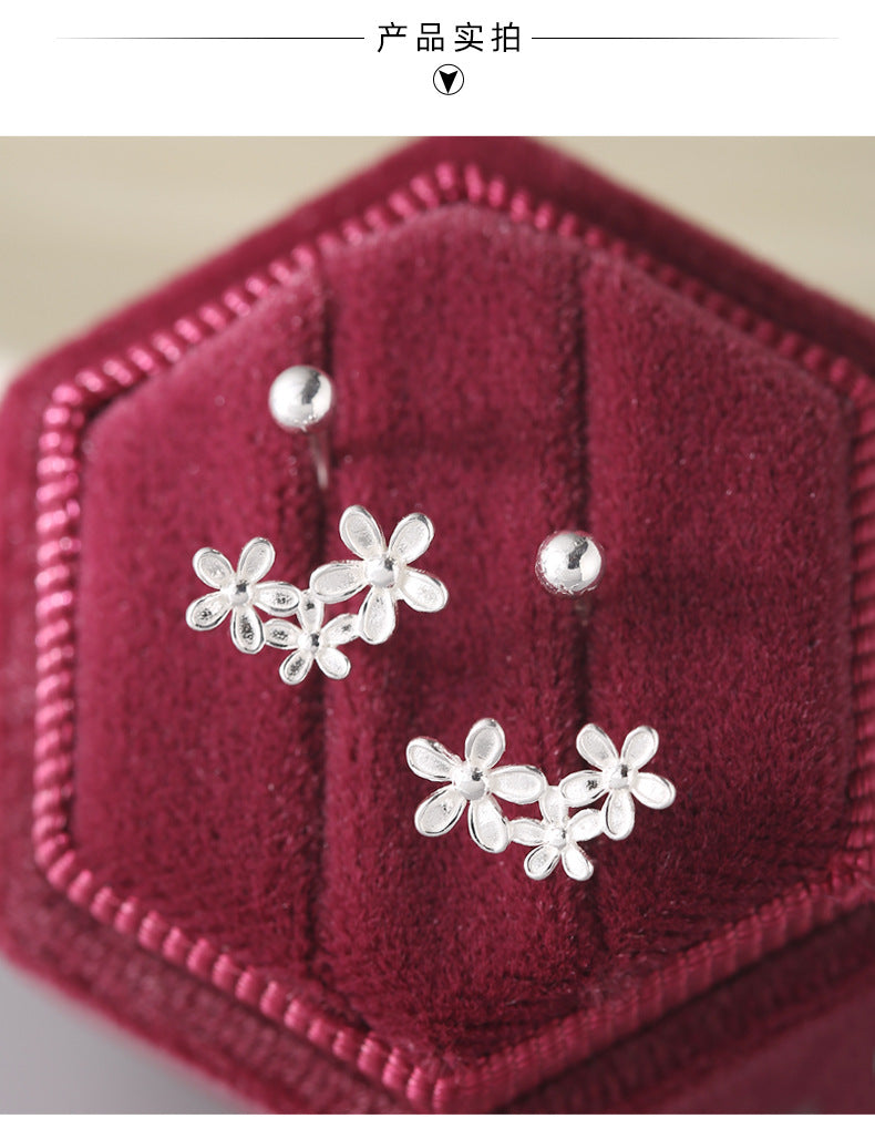 S999 Fine Silver Floral Ear Jacket Earrings