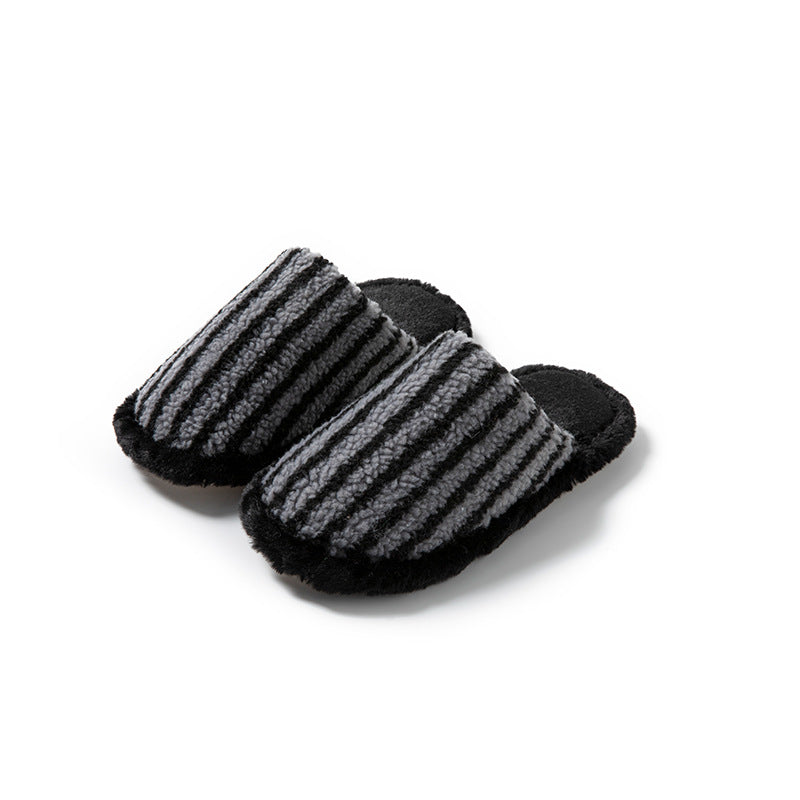 Women Soft Fleece Striped Plush Indoor Slippers