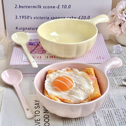 Creamy Color Ceramic Bowl with Handle