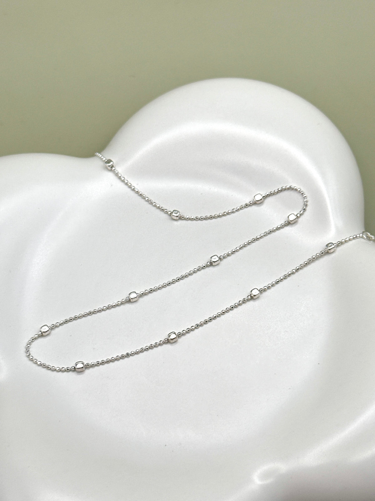 Sterling Silver Dainty Necklace with Cubical Beads