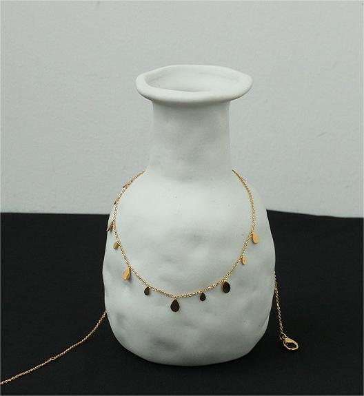 Gold Plated Brass Super Thin Necklace with Tassel Waterdrop Shapes