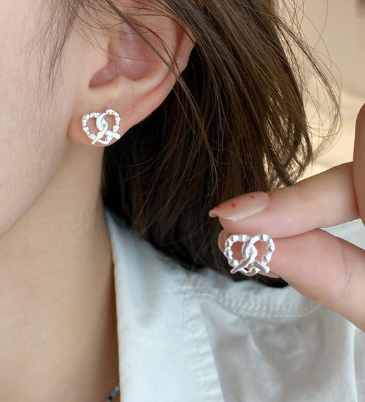 Sterling Silver Stud Hearty Pretzel Earrings