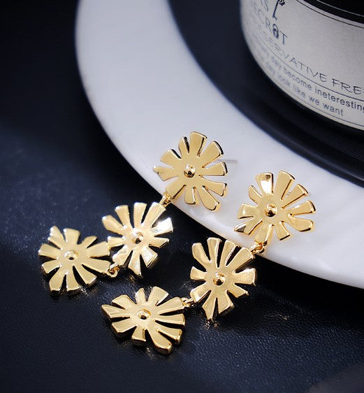Gold-Plated Brass Floral Dangle Earrings