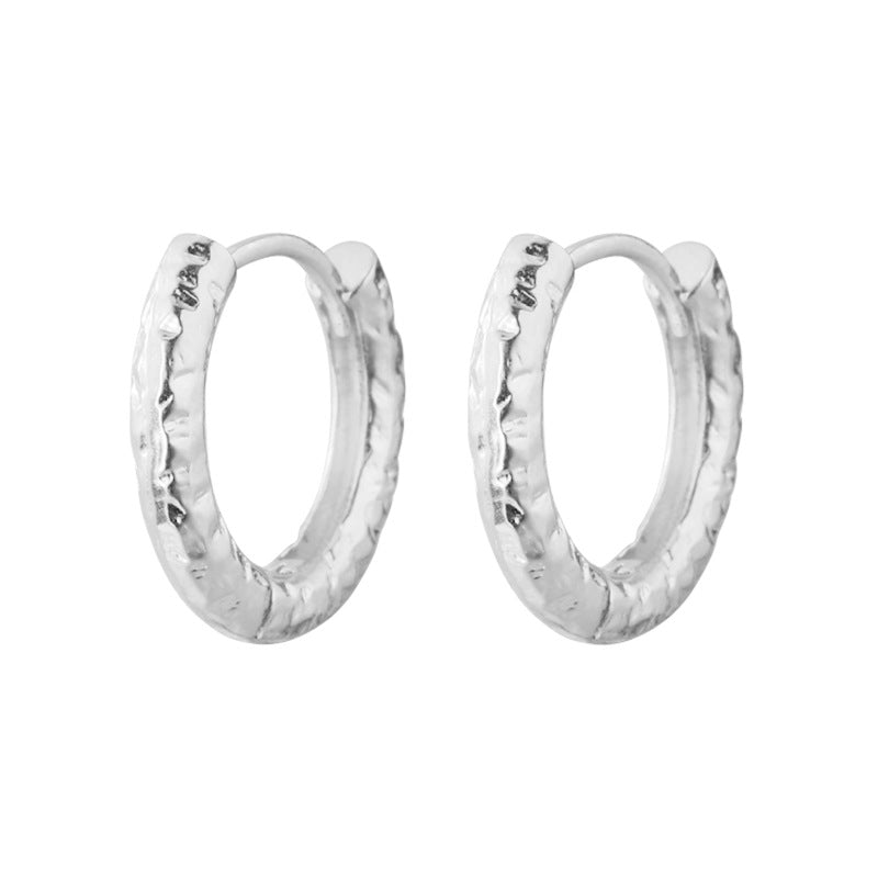 Sterling Silver Huggie Hoop Lava Texture Earrings