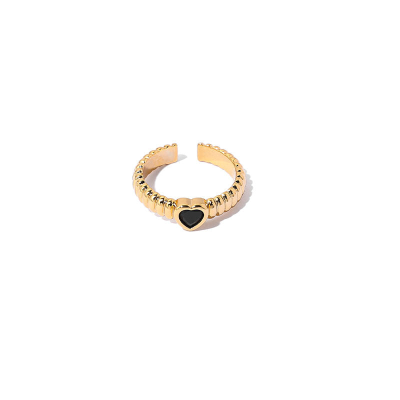 Gold Plated Brass Hearty Shape Zircon Open Ring