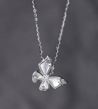 Sterling Silver Butterfly Pendant with Mother of Pearl Embed
