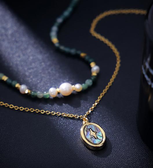 Gold Plated Brass Abalone Shell Pendant Necklace