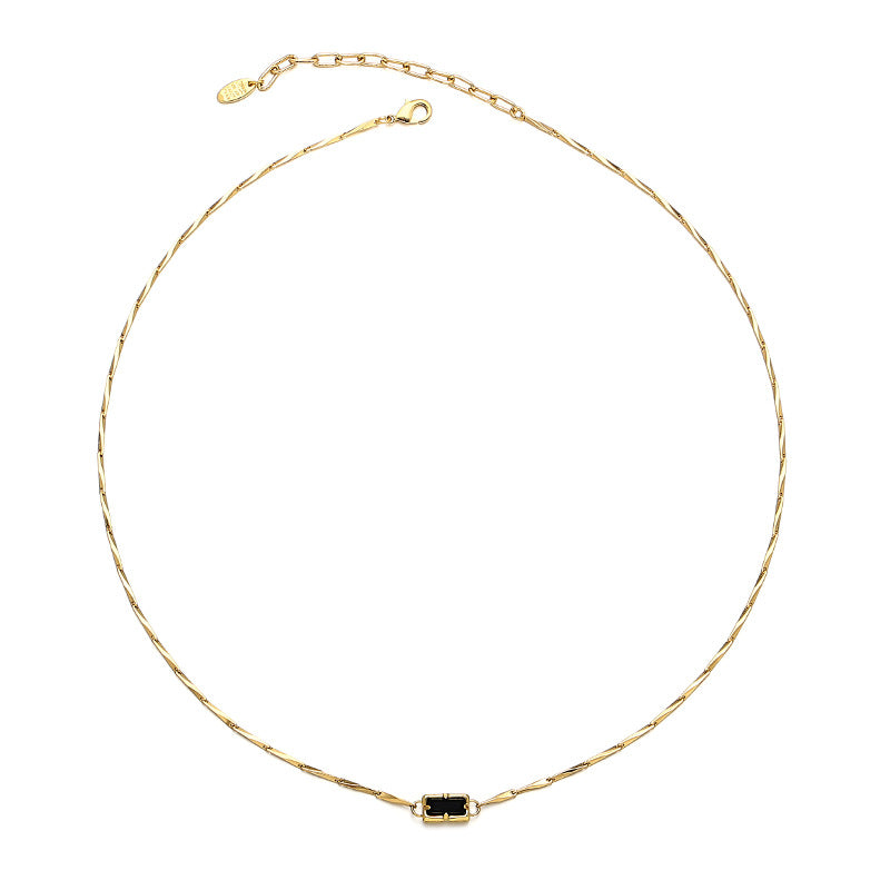 Brass Plated with 18k Gold Necklace with Rectangular Black Zircon